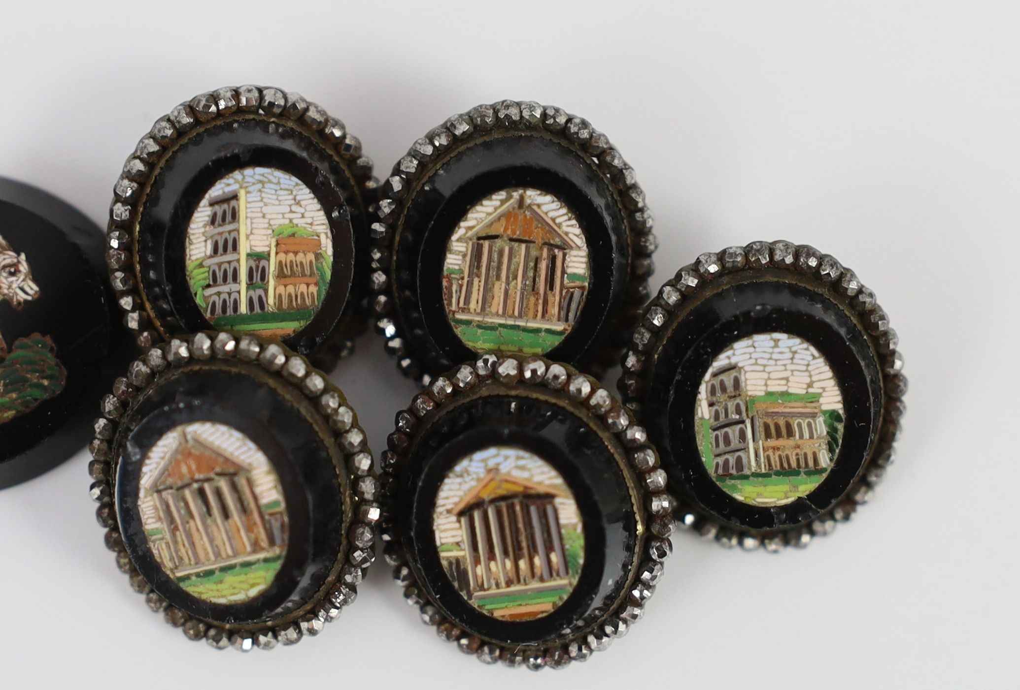 A set of ten 19th century Italian micro-mosaic buttons, 2.25 x 2cm